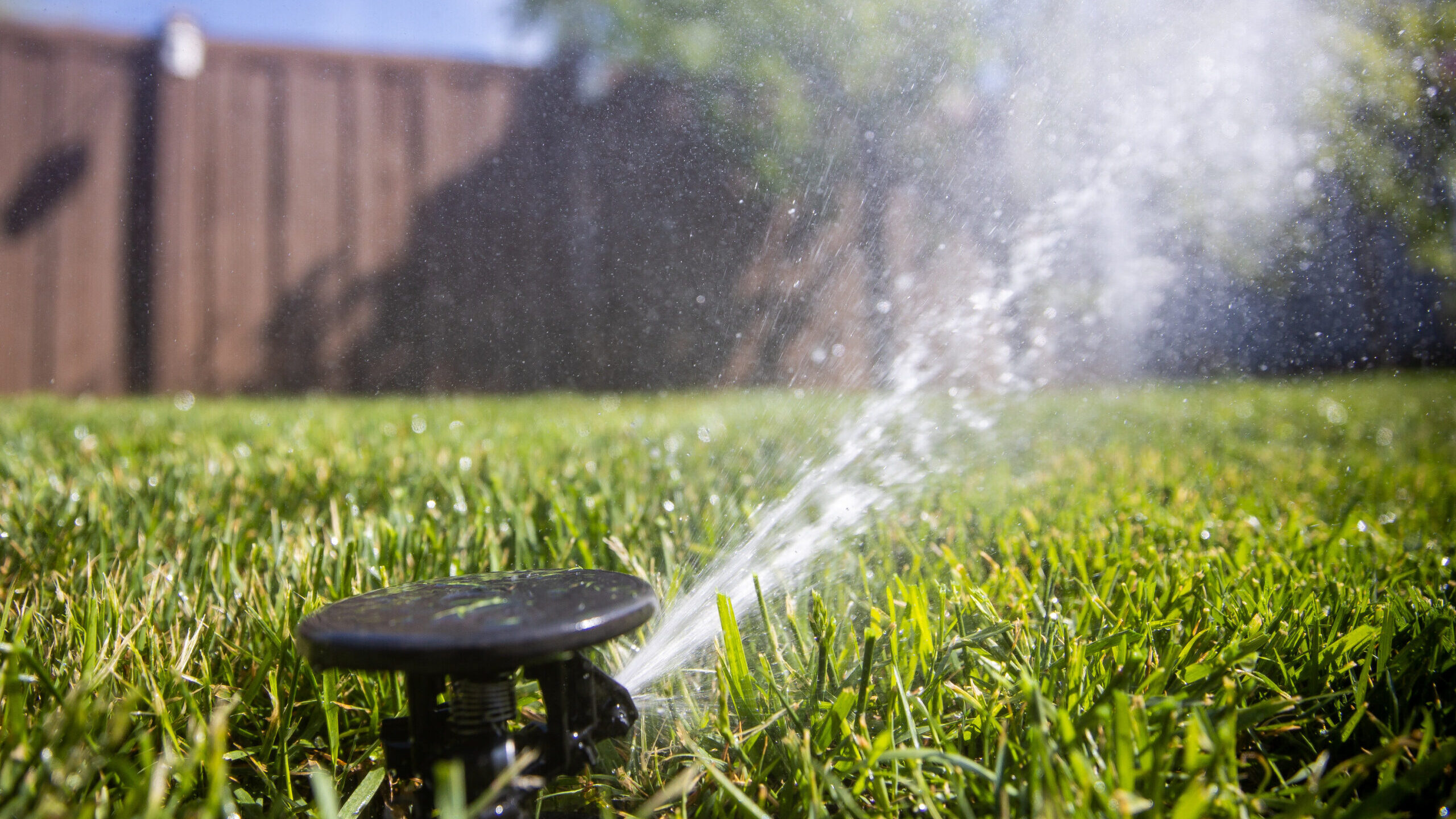 Sprinklers water a lawn in Salt Lake City on Friday, May 7, 2021. (Spenser Heaps, Deseret News)...
